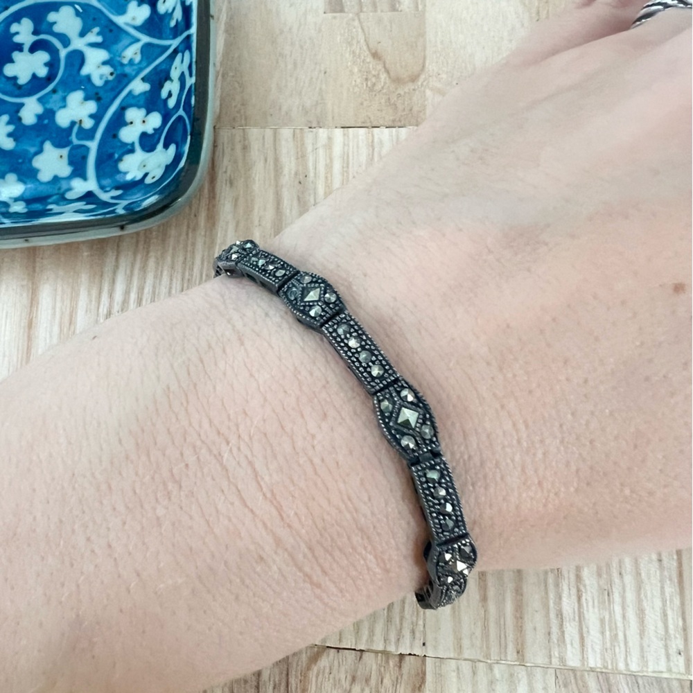 Vintage style 925 oxidized Sterling silver marcasite bracelet